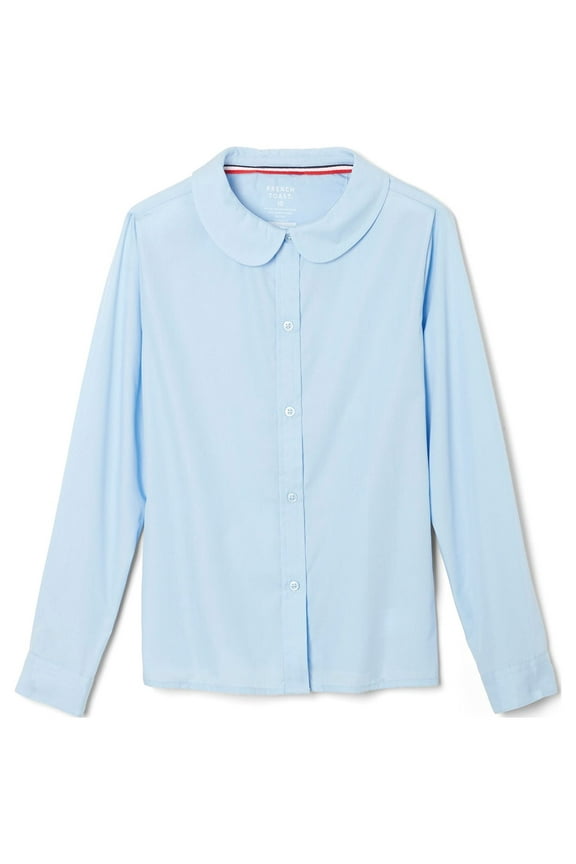 Girls School Uniform Long Sleeve Modern Peter Pan Collar Blouse, Sizes 4-20
