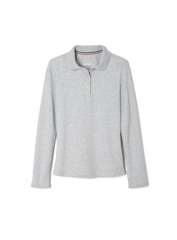 French Toast Girls School Uniform Long Sleeve Picot Collar Interlock Polo Shirt, Sizes 4-20 & Plus