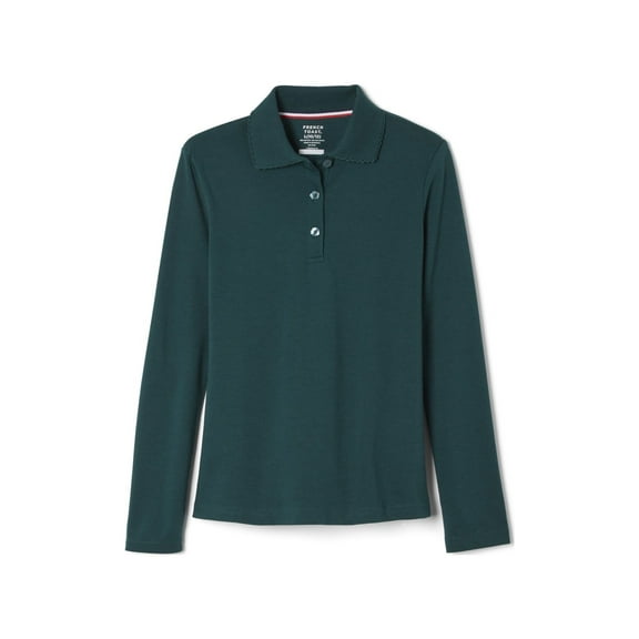 French Toast Girls School Uniform Long Sleeve Picot Collar Interlock Polo Shirt, Sizes 4-20 & Plus
