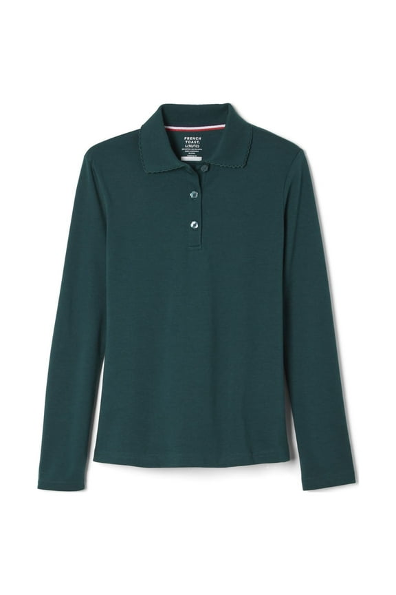 Girls School Uniform Long Sleeve Picot Collar Interlock Polo Shirt, Sizes 4-20 & Plus