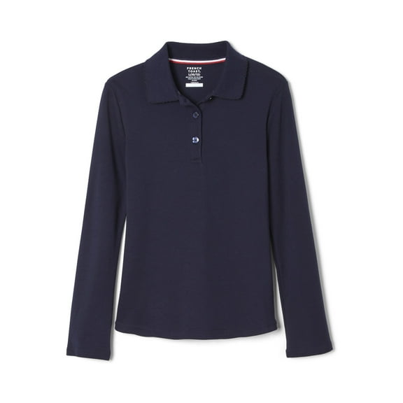 French Toast Girls School Uniform Long Sleeve Picot Collar Interlock Polo Shirt, Sizes 4-20 & Plus