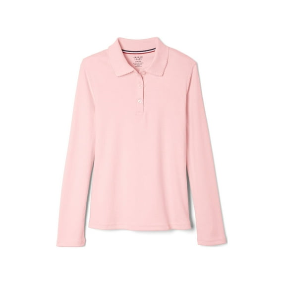 French Toast Girls School Uniform Long Sleeve Picot Collar Interlock Polo Shirt, Sizes 4-20 & Plus