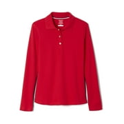 Girls School Uniform Long Sleeve Picot Collar Interlock Polo Shirt, Sizes 4-20 & Plus