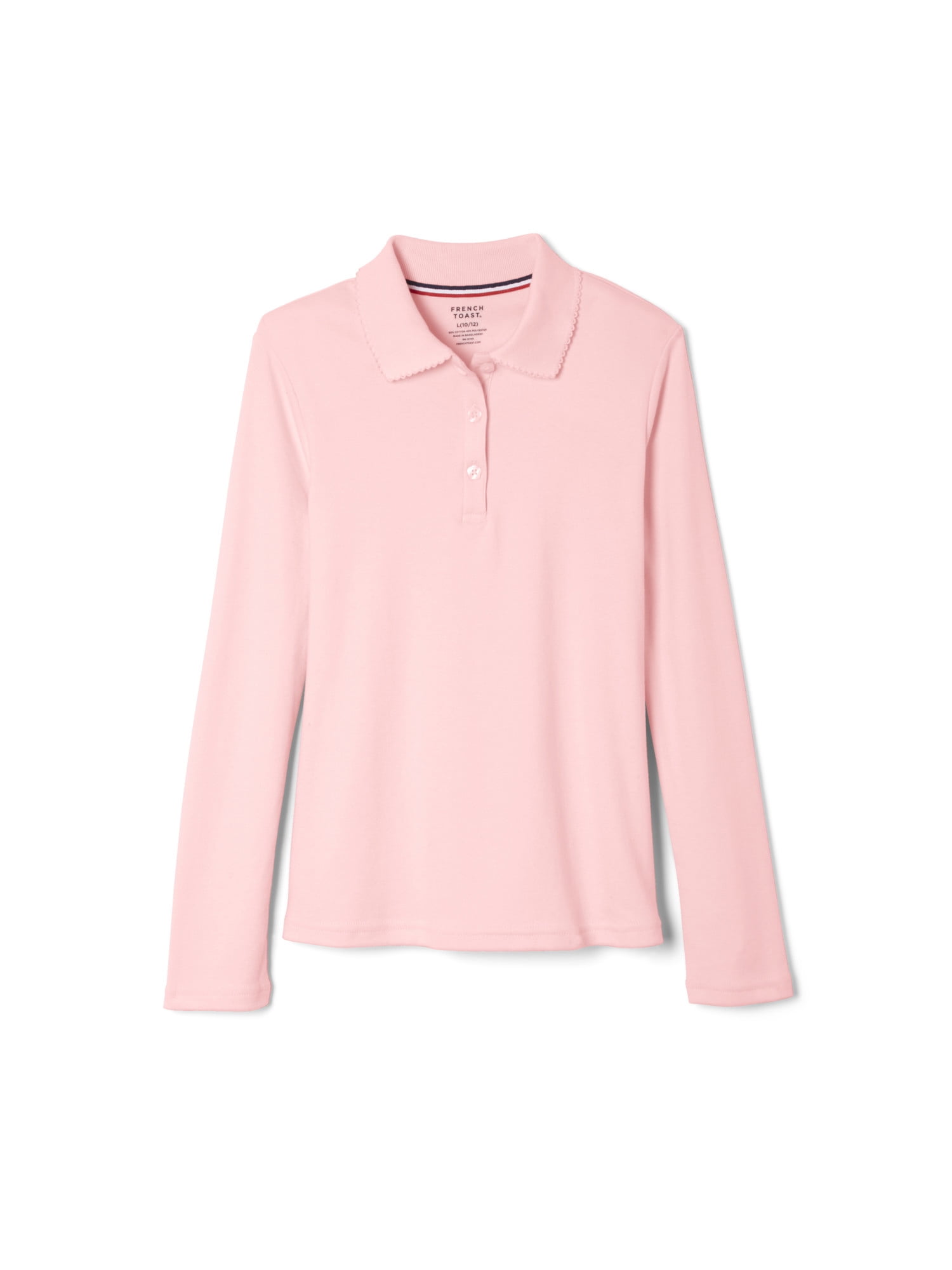 French Toast Girls School Uniform Long Sleeve Picot Collar Interlock Polo Shirt, Sizes 4-20 & Plus
