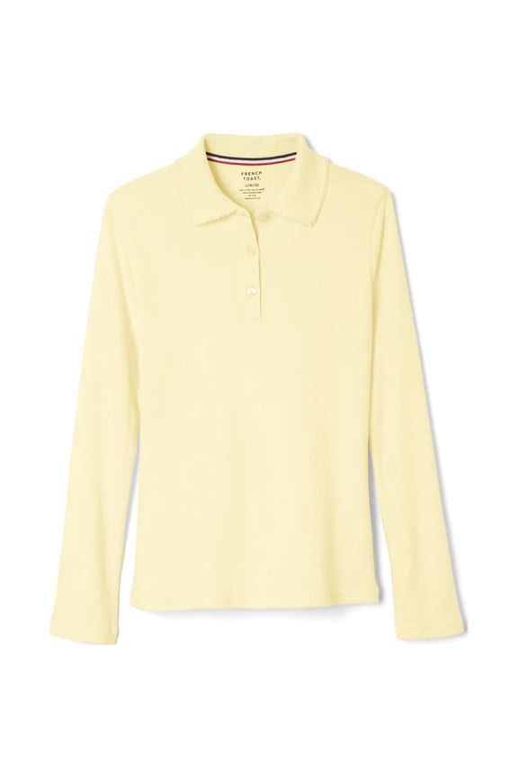 Girls School Uniform Long Sleeve Picot Collar Interlock Polo Shirt, Sizes 4-20 & Plus