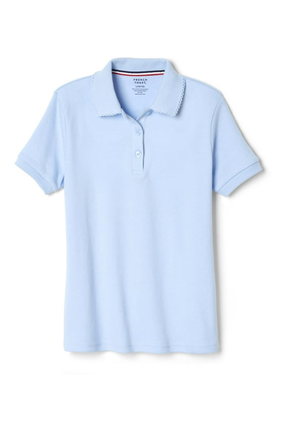 Girls School Uniform Short Sleeve Picot Collar Interlock Polo Shirt