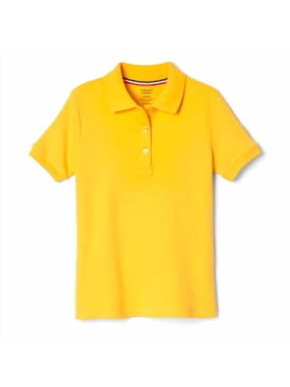 Girls School Uniform Short Sleeve Picot Collar Interlock Polo Shirt