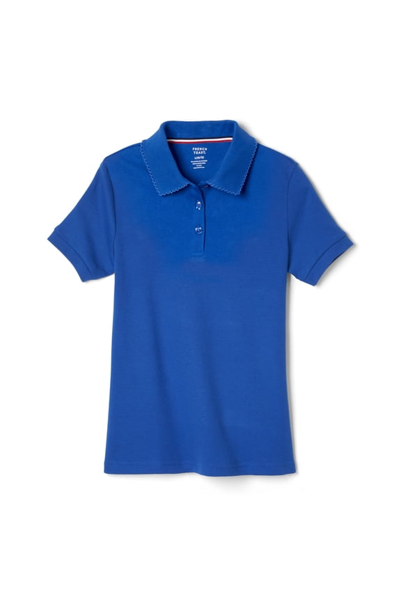 Girls School Uniform Short Sleeve Picot Collar Interlock Polo Shirt