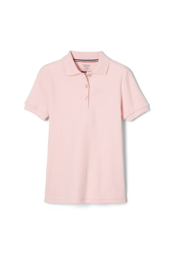 Girls School Uniform Short Sleeve Picot Collar Interlock Polo Shirt