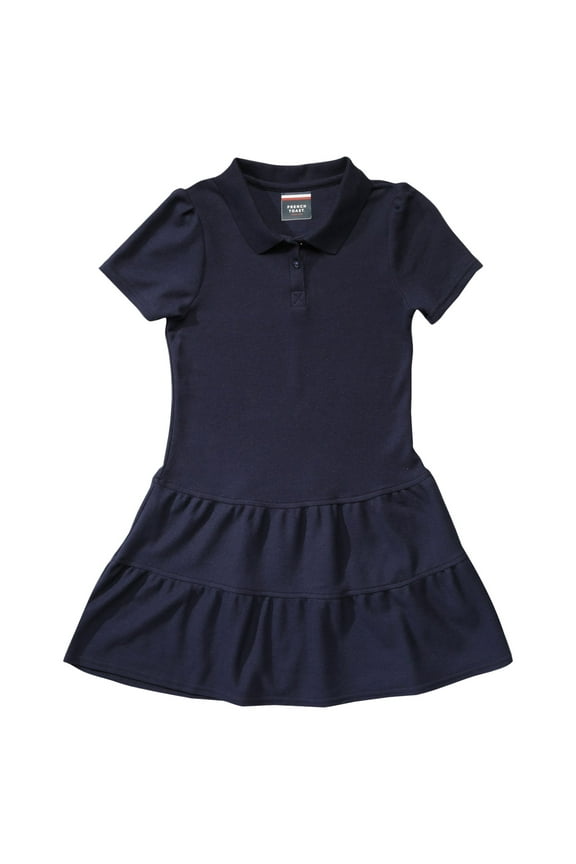 Girls School Uniform Short Sleeve Ruffle Pique Polo Dress, Sizes 4-16