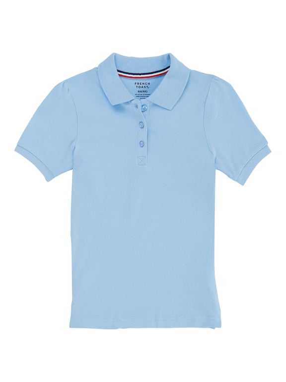 Girls School Uniform Short Sleeve Ruffle Pique Polo Shirt