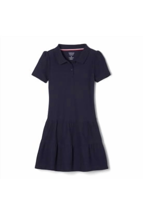 Girls School Uniform Short Sleeve Ruffle Pique Polo Dress, Sizes 4-16