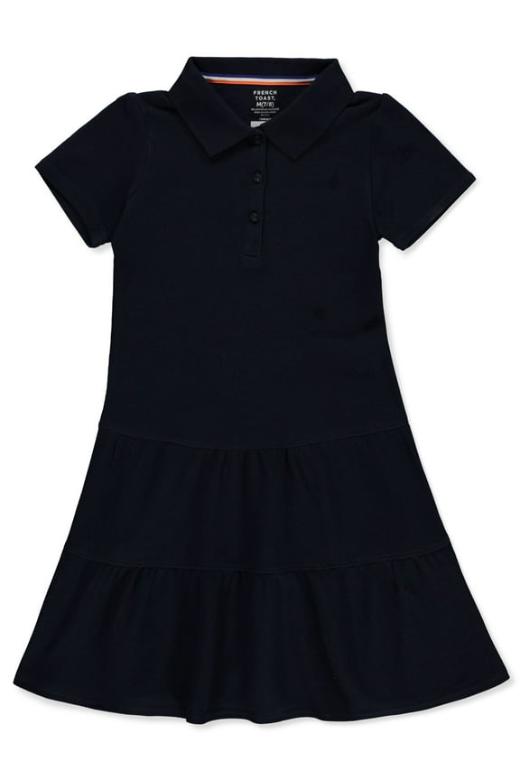 Girls School Uniform Short Sleeve Ruffle Pique Polo Dress, Sizes 4-16