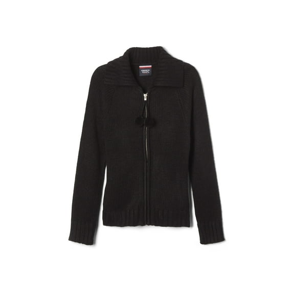 French Toast Girls School Uniform Zip Front Pom Pom Sweater, Sizes 4-20