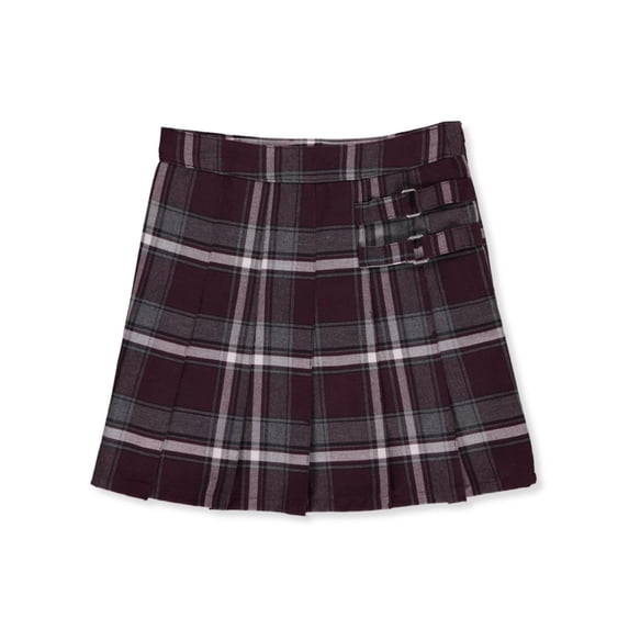 French Toast Big Girls' “Buckled” Plaid Scooter Skirt (Sizes 7 – 20) Color: burgundy/gray/white *plaid #91* Size: 6x