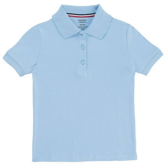 French Toast - Little Girls SS Interlock Fitted Knit Polo Picot Collar Blue / 4