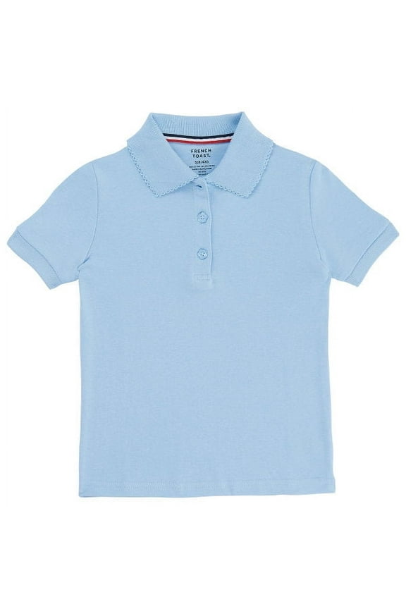 - Little Girls SS Interlock Fitted Knit Polo Picot Collar Blue / 4