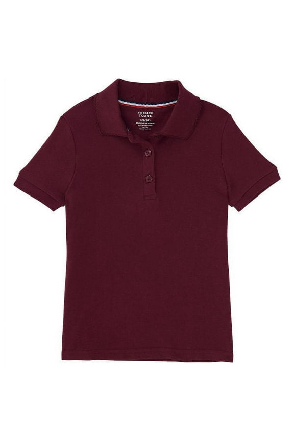 - Little Girls SS Interlock Fitted Knit Polo Picot Collar Burgundy / 4