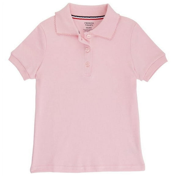 French Toast - Little Girls SS Interlock Fitted Knit Polo Picot Collar Pink / 3T