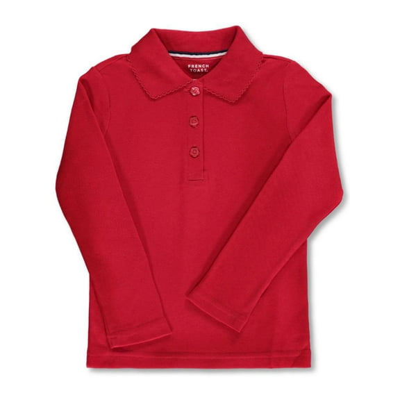 French Toast Girls’ L/S Fitted Knit Polo with Picot Collar Color: red Size: 3t