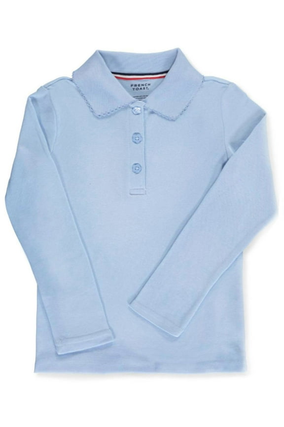 Girls’ L/S Fitted Knit Polo with Picot Collar Color: blue Size: 4t