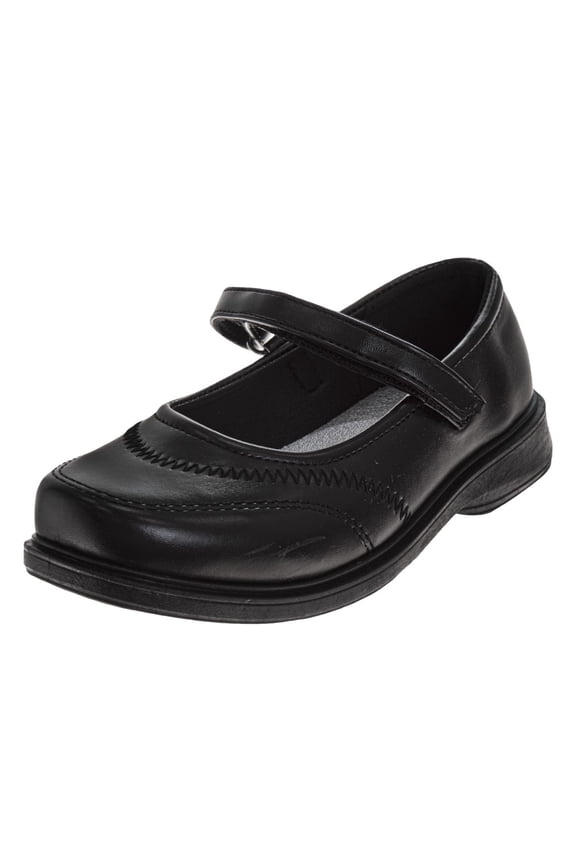 Little Kids Girls Hook and Loop School Shoes, Black, Size: 2