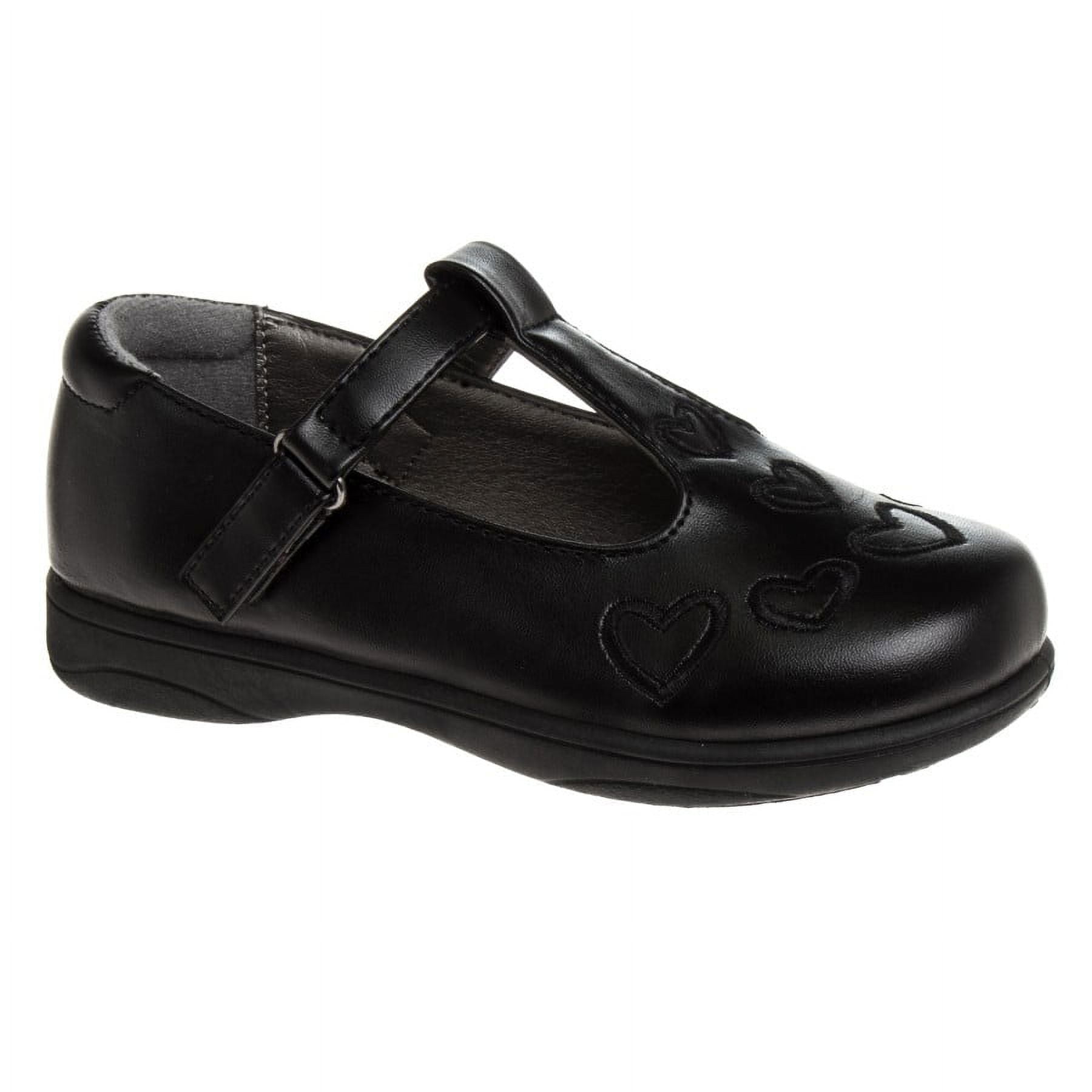 French Toast Little Kids Girls' T-Strap Faux Leather Hook & Loop School Shoes - Black, 3
