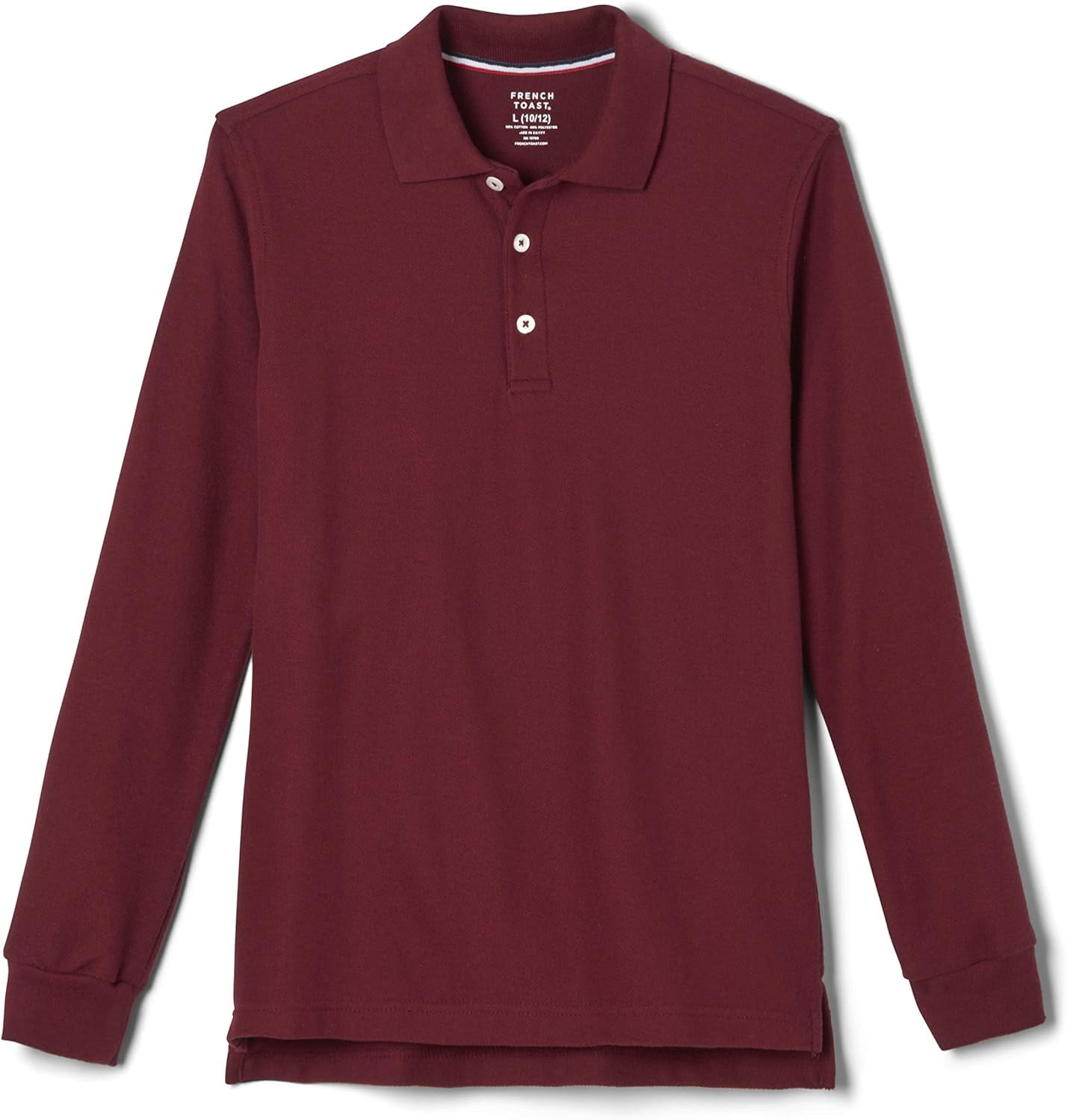 French Toast Pique Polo School Uniform Shirt with Long Sleeves for Boys and Girls 8 Burgundy