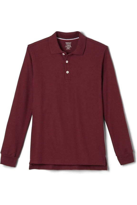 Pique Polo School Uniform Shirt with Long Sleeves for Boys and Girls 8 Burgundy