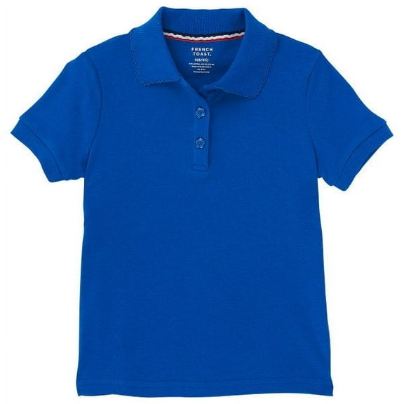 French Toast School Uniform Girls Short Sleeve Interlock Picot Polo Shirt, 35076 Royal / 16