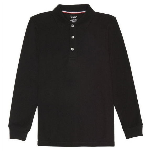 French Toast School Uniform Unisex Long Sleeve Pique Polo Shirt (Sizes 4-20) 33359-4 (BLACK)