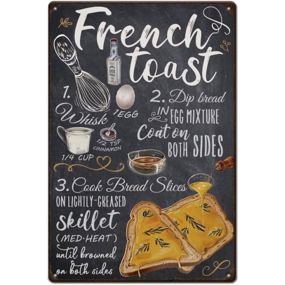 French Toast Tin Sign French Toast Making Guide Vintage Metal Sign Kitchen Iron Decor Bar Restaurant Metal Plaque Retro Wall Art Poster Metal Wall Decor for Bar Kitchen Cafeteria diy