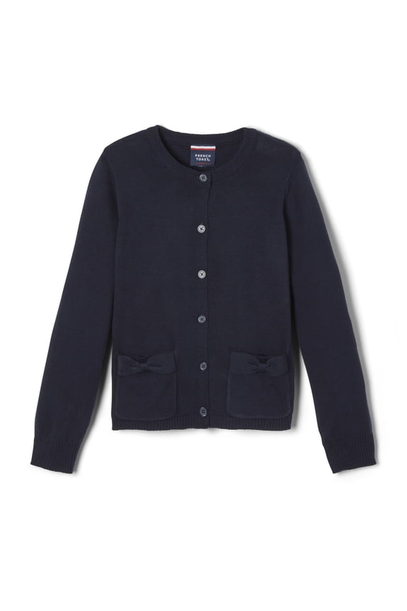 Toddler Girls School Uniform Bow Pocket Cardigan Sweater