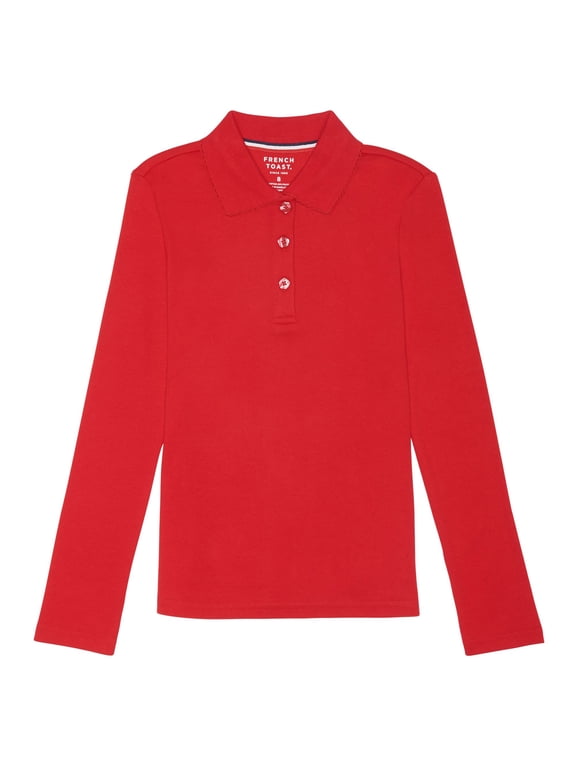 Toddler Girls School Uniform Long Sleeve Picot Collar Interlock Polo Shirt