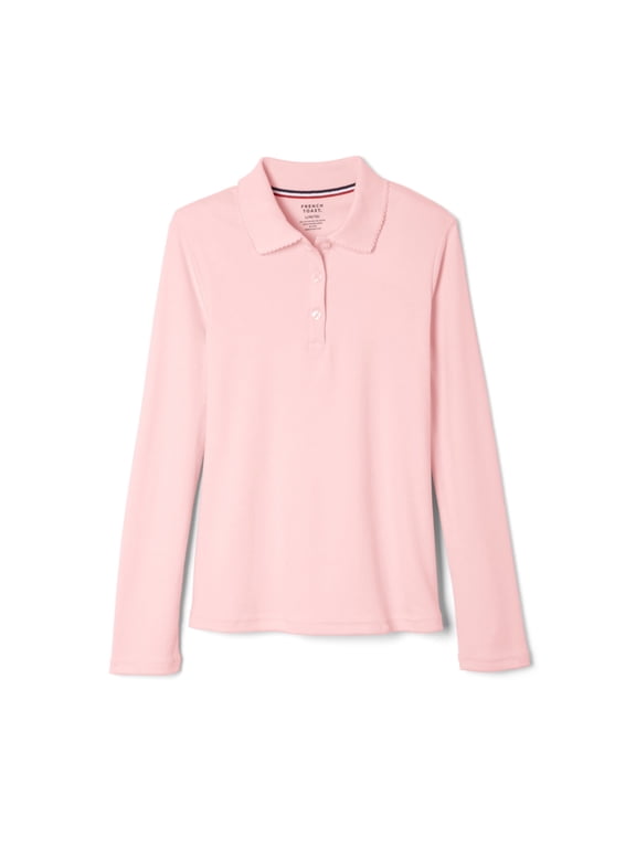 Toddler Girls School Uniform Long Sleeve Picot Collar Interlock Polo Shirt