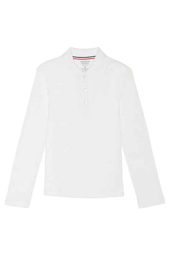 Toddler Girls School Uniform Long Sleeve Picot Collar Interlock Polo Shirt
