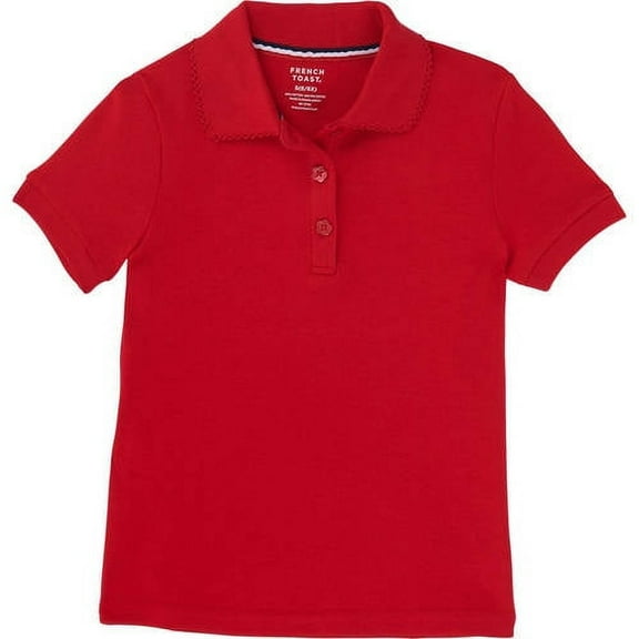 French Toast Toddler Girls School Uniform Short Sleeve Picot Collar Interlock Polo Shirt