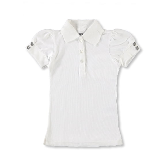 French Toast Toddler Girls School Uniform Short Sleeve Puff Sleeve Polo Shirt With Rhinestone Buttons
