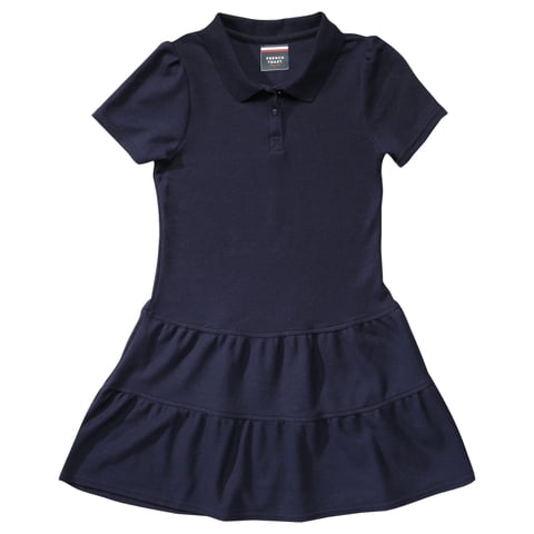Toddler Girls School Uniform Short Sleeve Ruffle Pique Polo Dress (Toddler Girls)