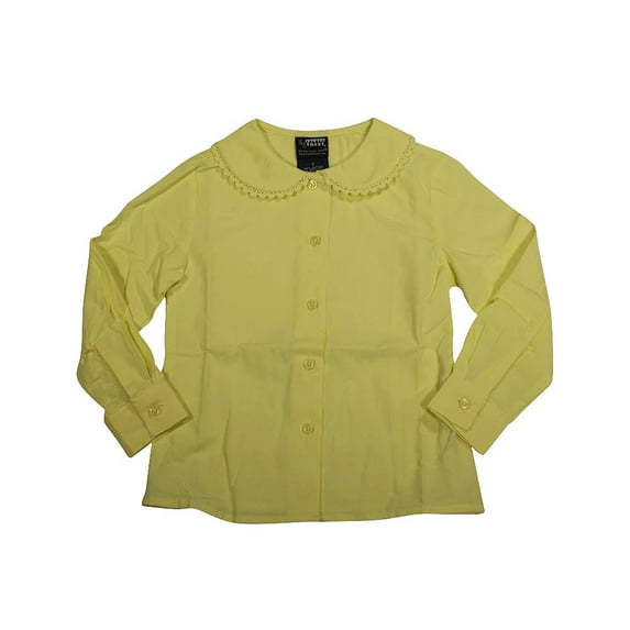 French Toast Uniform Girls 4-20 Long Sleeve Feminine Fit Peter Pan Lace Trim Blo, 35047 yellow / 18