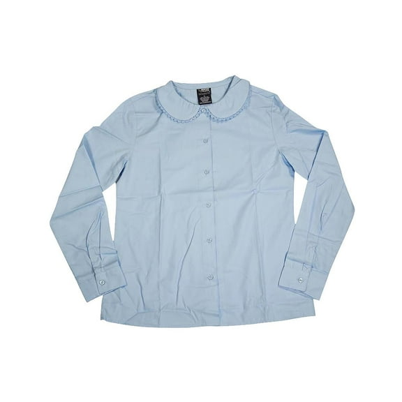 French Toast Uniform Girls Long Sleeve Feminine Fit Peter Pan Lace Trim Blouse 35052-20 (blue)