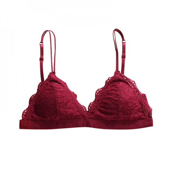 French Triangle Cup No Steel Ring Bra Sexy Deep V Lace Underwear Thin Bra