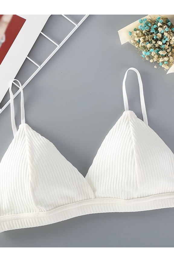 French Triangle Cup Sexy Thread Cotton Bra Solid Color V-Neck Ladies Tube Top