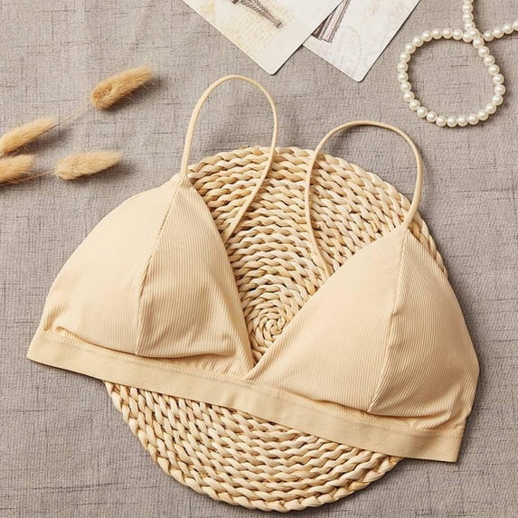 French Triangle Cup Thread Thin Shoulder Strap Beauty Back Bra Sexy Deep V-Neck Solid Color Tube Top