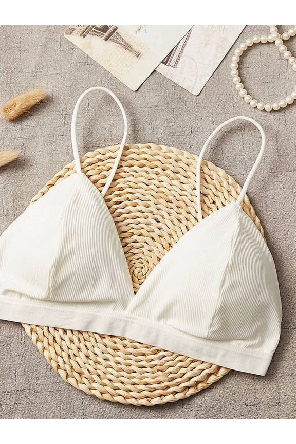 French Triangle Cup Thread Thin Shoulder Strap Beauty Back Bra Sexy Deep V-Neck Solid Color Tube Top