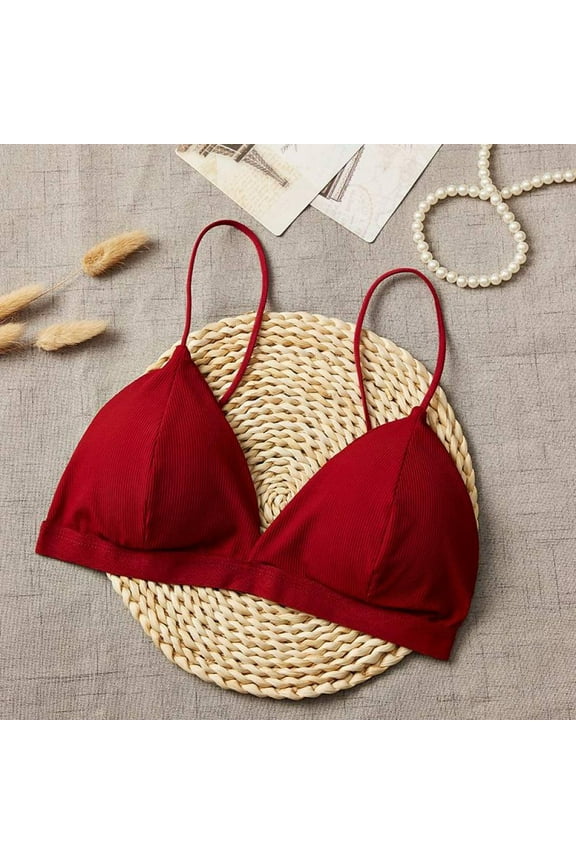 French Triangle Cup Women Sexy Bra Thread Thin Shoulder Strap Beauty Back Bra Deep V-Neck Solid Tube Top Bra