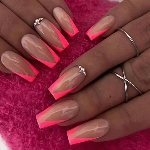 French V-shaped beveled edge wearing nail flash diamond rhinestone manicure fake nail foreign trade hot-selling repeatable nail wholesale