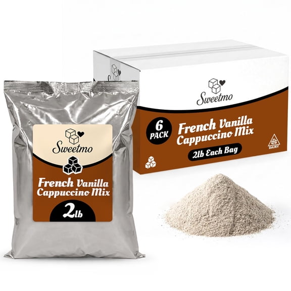 French Vanilla Cappuccino Mix  6 Pack 2 lb Each Instant Coffee Powder with Cane Sugar  Commercial Cappuccino Drink Mix for Caf, Coffee Bar, Office, Restaurant & Breakroom