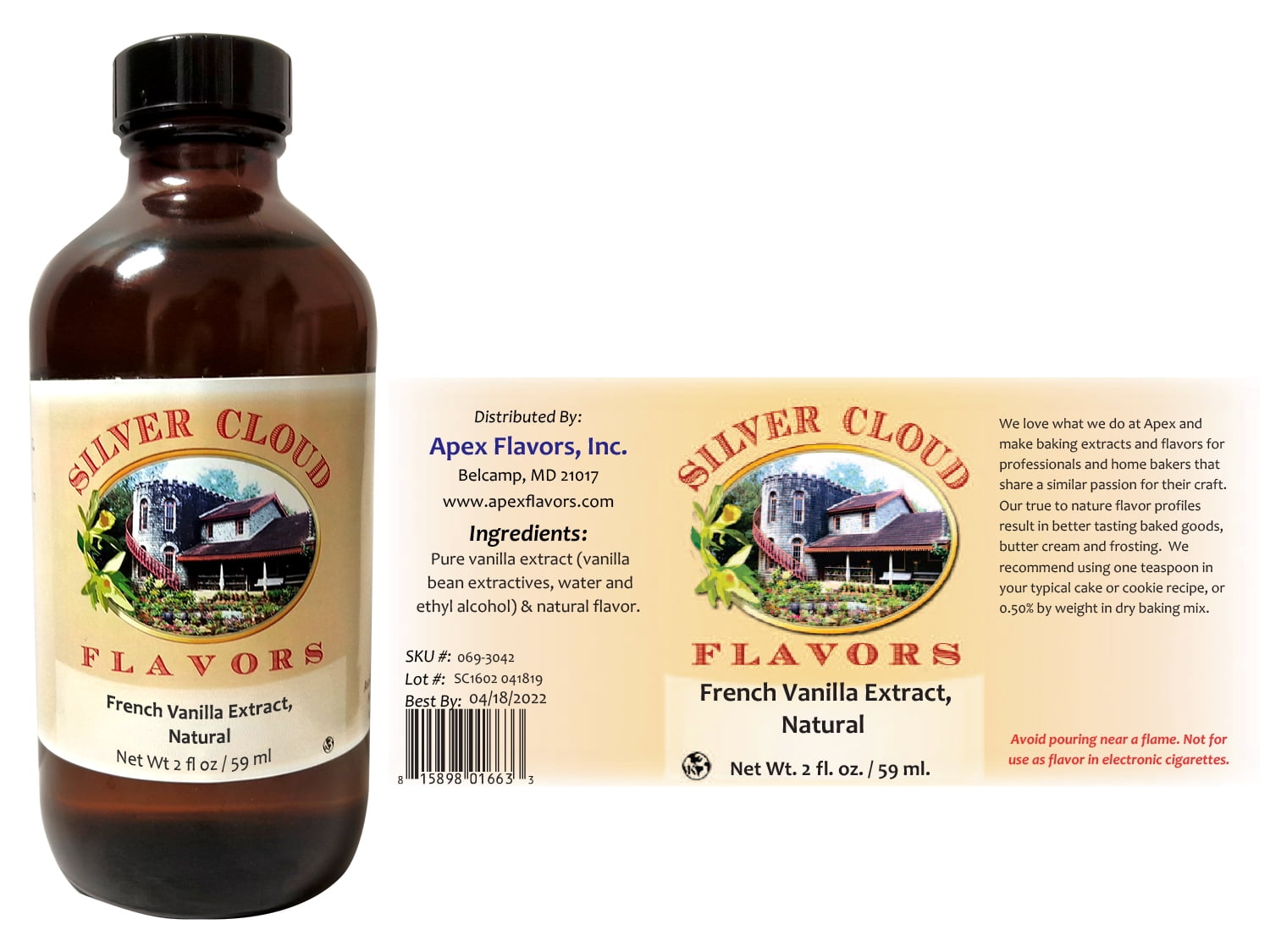 French Vanilla Extract, Natural - 2 fl. oz. glass bottle