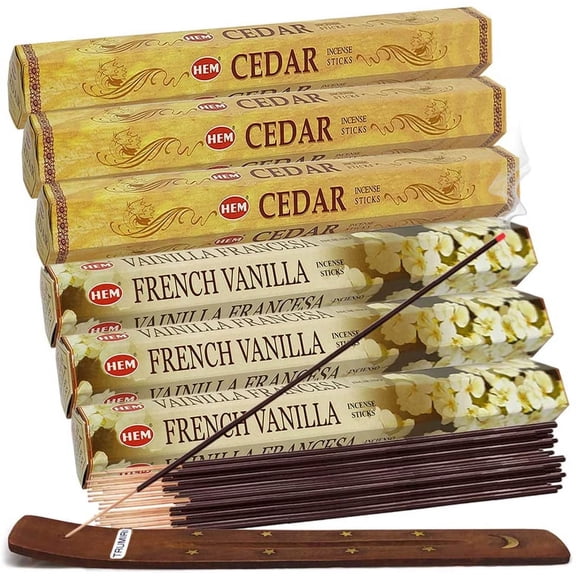 French Vanilla Incense Sticks And Cedar Incense Sticks With Incense Holder Bundle For Home Fragrance And Spiritual Décor